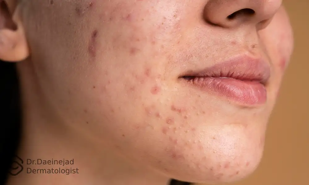 جای جوش روی صورت و گونه سمت راست یک خانم