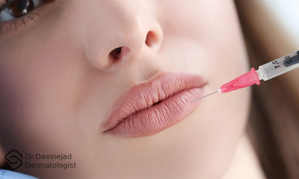 خانمی در حال دریافت تزریق ژل لب نچرال