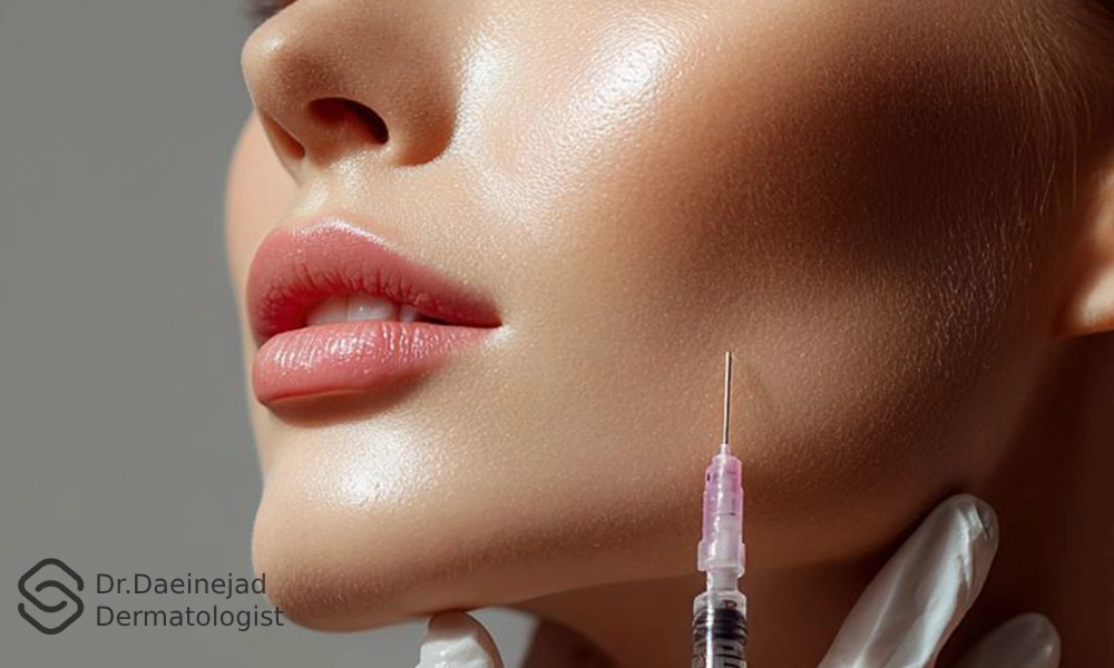 تزریق جوانسازی صورت روی گونه یک خانم