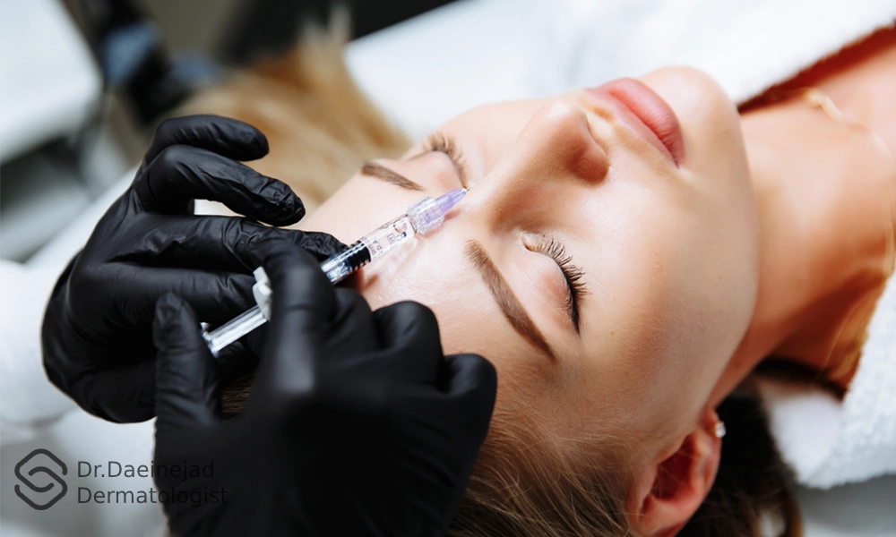 پزشک در حال تزریق فیلر بینی به متقاضی